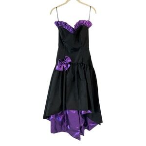 Vintage Loralie 80s Whimsigoth Prom Dress Size 6 Metallic Bow Tulle Asymmetrical